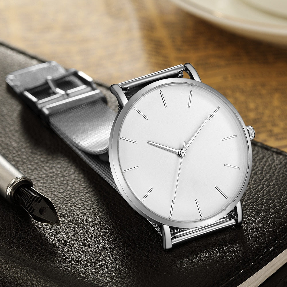 Montre Femme Modern Fashion Black Quartz Watch Women Mesh Stainless Steel Bracelet High Quality Casual Wrist Watch