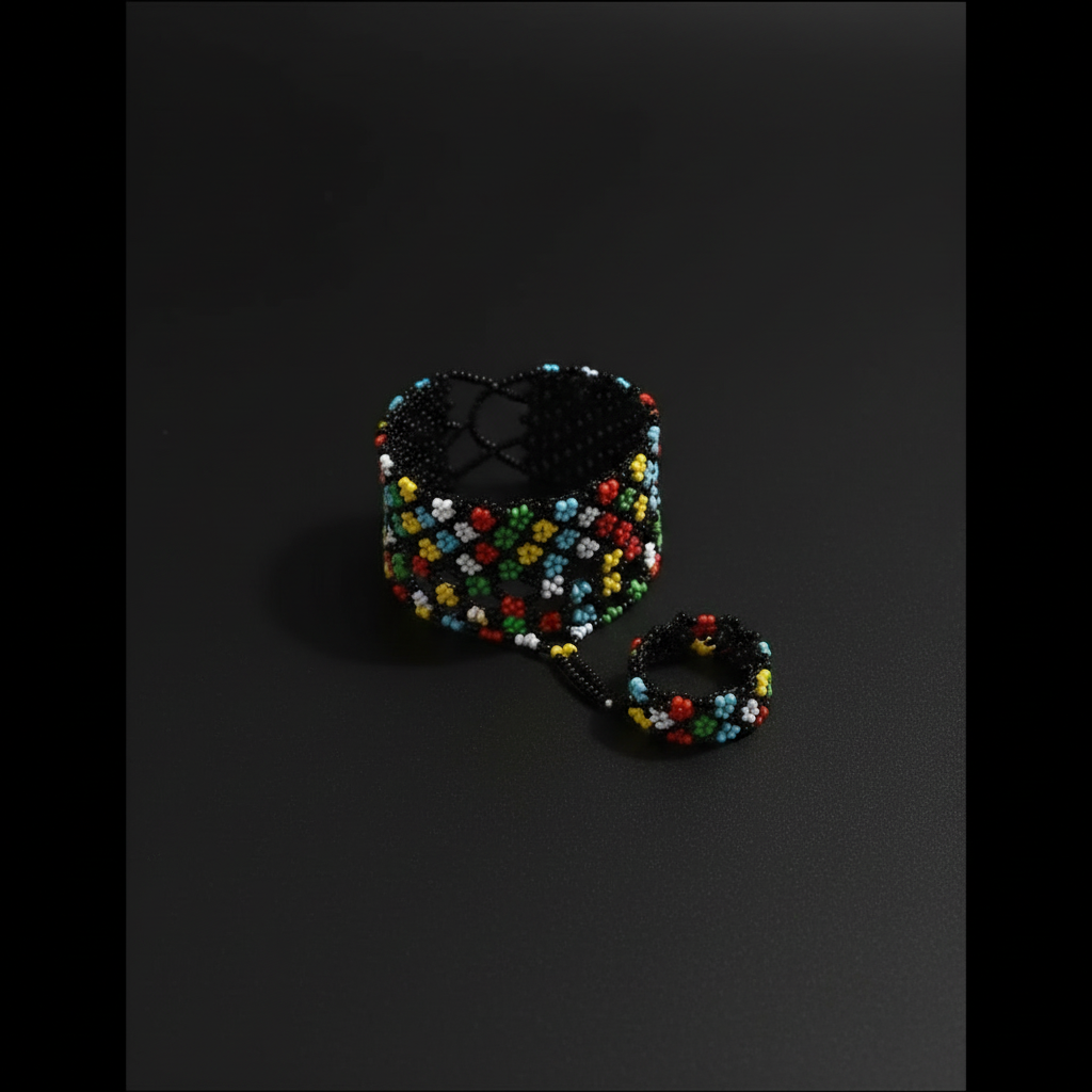 African Beaded Hand Chain Bracelet with Ring – 2 Colours | Handcrafted Jewellery