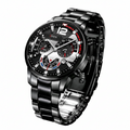 Geneva Men's Chronograph Watch – Black & Red Stainless Steel