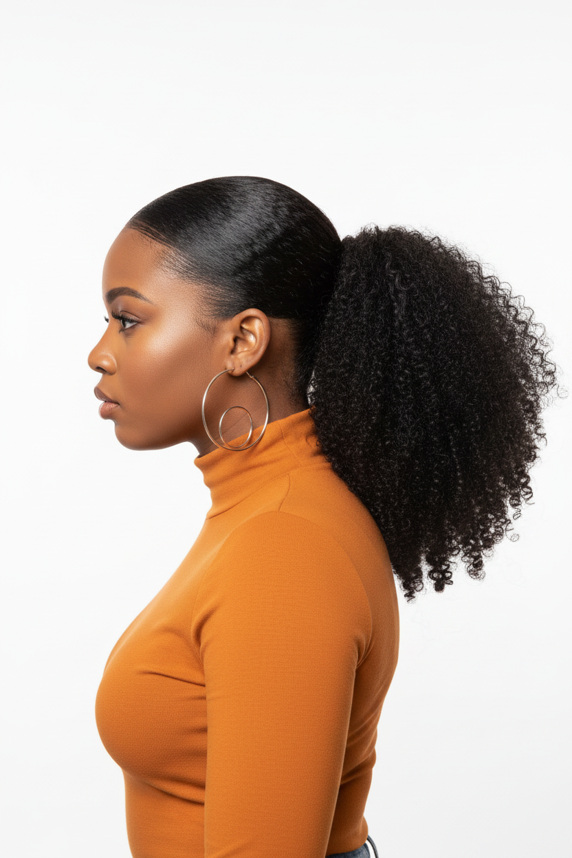 Kinky Curly Ponytail - Side Profile