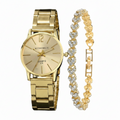 Ladies Gold Watch &amp; Crystal Heart Bracelet Set