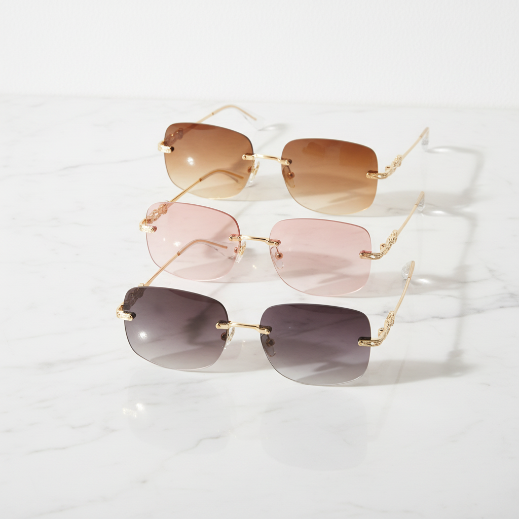 Rimless Square Sunglasses – Set of 3 | Brown, Pink & Smoke
