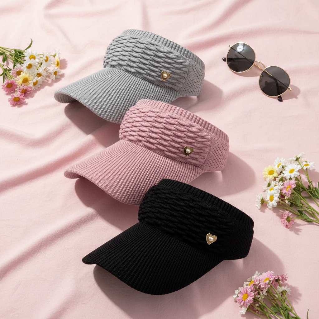3-Pack Sun Visor Hats – Black, Pink & Gray