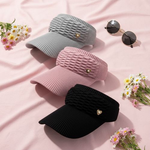 3-Pack Sun Visor Hats – Black, Pink & Gray
