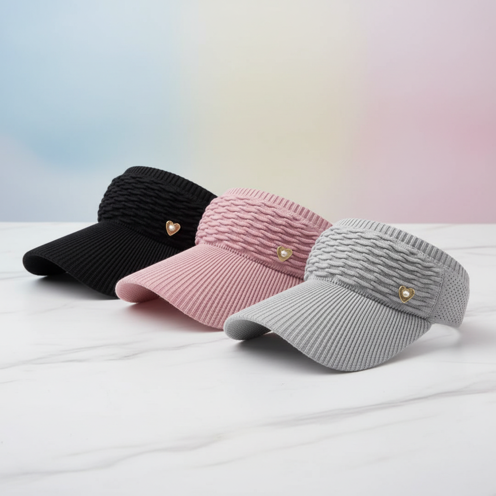 3-Pack Sun Visor Hats – Black, Pink & Gray