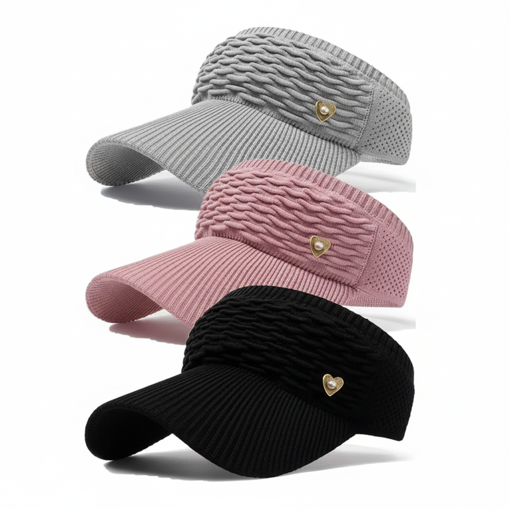 3-Pack Sun Visor Hats – Black, Pink & Gray